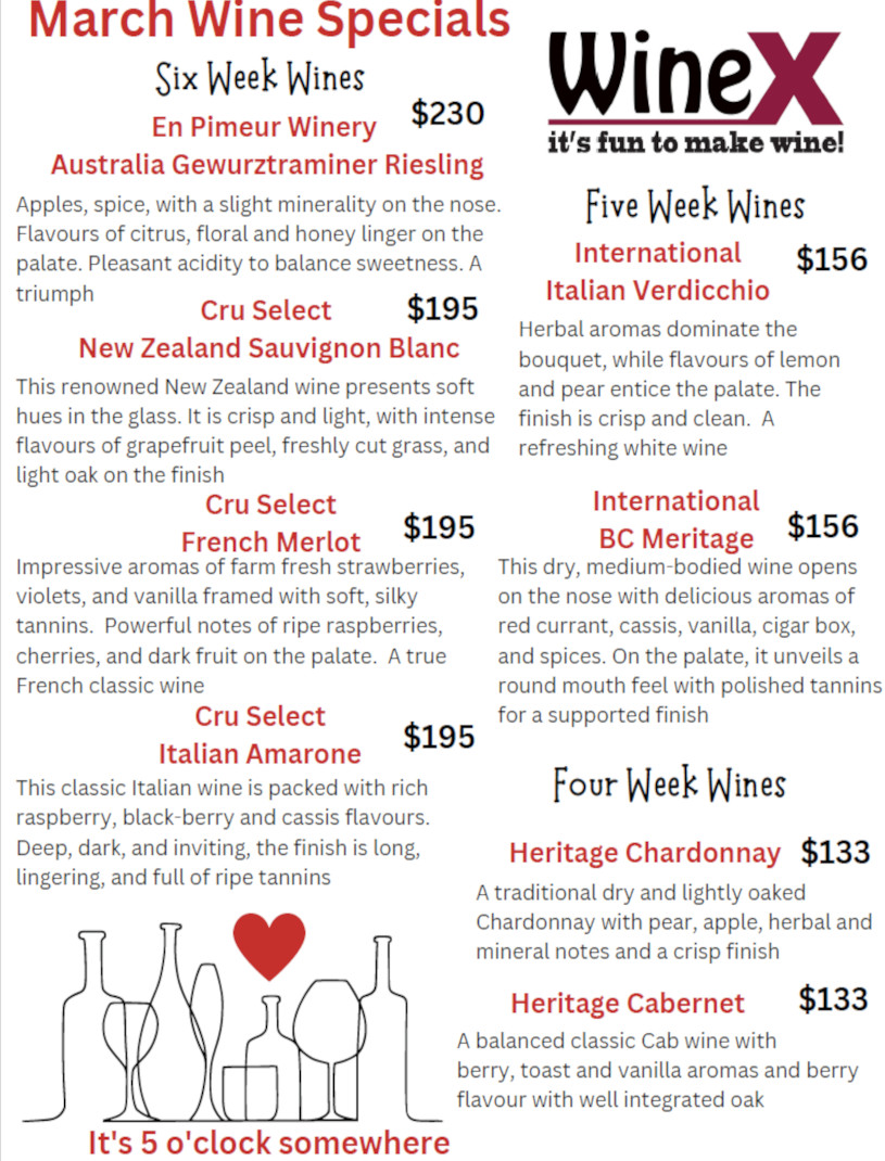 what's new, monthly wine kit specials and other news and events at WineX