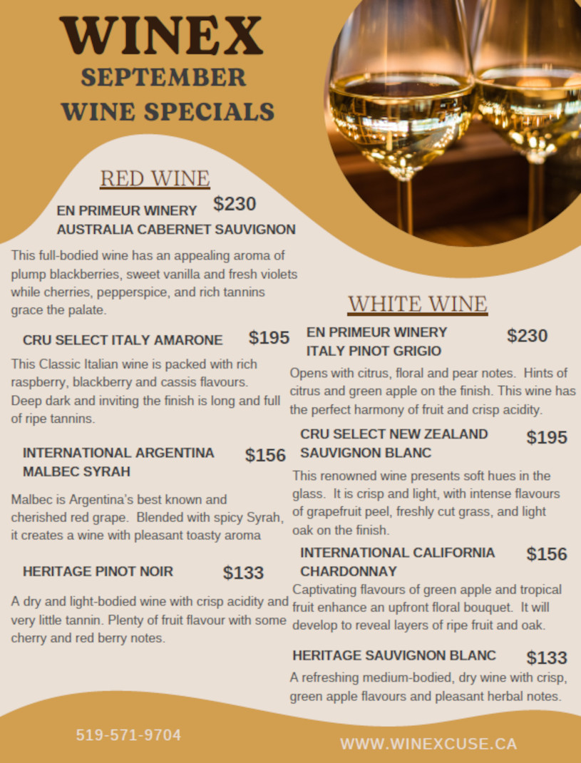 what's new, monthly wine kit specials and other news and events at WineX